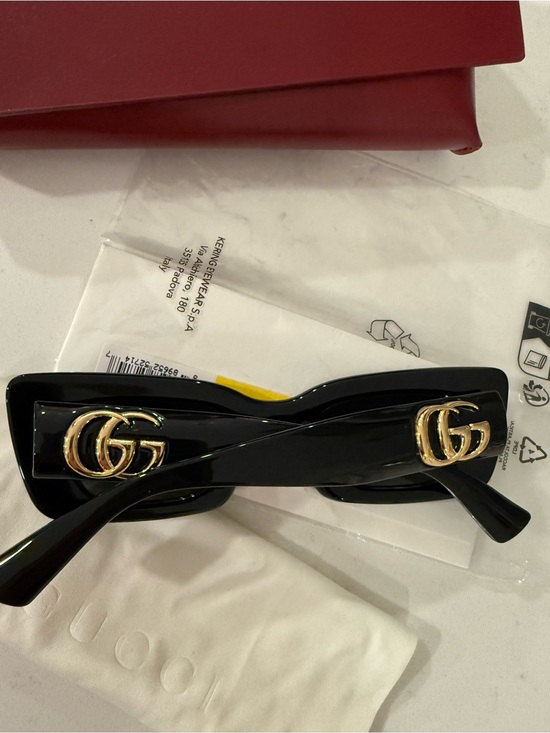Gucci Black Rectangle Sunglasses with Gold GG Accent